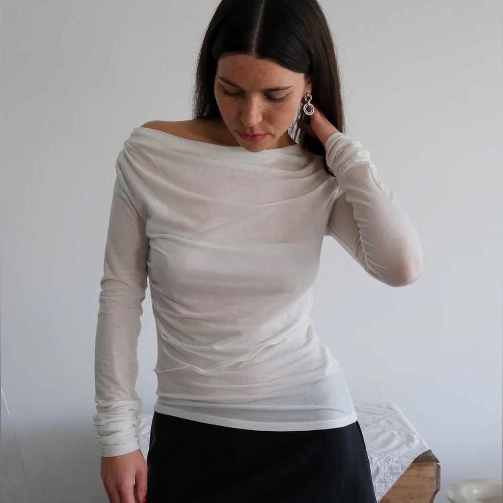 Geel Bateau Neckline Drew Top in White, S